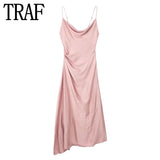 Pink Slip Long Dress Women Backless Satin Dress Woman Asymmetric Evening Party Dresses For Women 2023 Sexy Summer