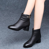 Zingj Boots Female Autumn Winter 2023 New British Wind With Thick Heel High Heel Leather Shoes Winter Pointed And Velvet Spring And Autumn Single Boots-Outfit