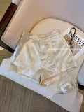 Summer Mercerized Satin Shorts White Trim A Version Of National Style Jacquard Wide-Legged