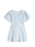 Women's Kawaii Princess Party Bow Mini Dress Elegant Ladies Puff Sleeve V-Neck Sweet Mori Girl A-line Dress Short