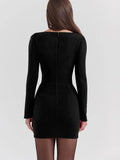 Long Sleeve Hook Bodycon Mini Dress- Outfit