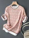 Vintage Printed Thin Chiffon Pullover Tops T Shirt Women Fashion Casual Elegant Chic Silk Satin Loose
