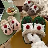 FUNKY 2021 Winter Women's Shoe Cartoon Animal Deer Faux Fur Fleece Sock Christmas Slippers for Home Non-slip Woman