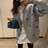 sweater for fall/winter 2021 new embroidery single-breasted V-neck knitted top long-sleeved printed jacket
