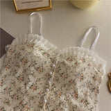 Feminino Print Floral Patchwork Lace Casual Camisole Female Sleeveless Pearl Elastic 2022 Summer Fashion Tank Tops