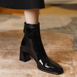 Zi Yan Paint Leather Martin Boots Women's High Heel 2025 Autumn And Winter New Square Head Thick Heel Single Boots Show Thin Short Leg