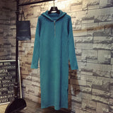 and winter fashion temperament new hooded long over-the-knee sweater dress women loose solid color knitted