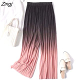 Women Wide Leg Chiffon Fashion Gradient Various Colors Leisure Loose Elastic Waist Folds Ankle-length Breathable