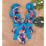 New Sexy Ruffle Print Floral One Piece Strappy Slimming Swimwear Women Swimsuit Deep-V Bathing Suit Beach Wear