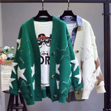 women's knitted jacket cardigans 2021 autumn winter new loose and versatile stitching star mid-length sweater