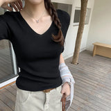 Slim Short-Sleeved Sweater Women's Spring And Summer New Thin Medium-Sleeved T-Shirt Five-Cent Sleeve