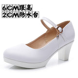 Head Buckle Waterproof Table 8CM High Heel Women's Shoes Thick-Soled Model Show Shoes Coarse Heel Work Shoes Silver Single