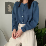 Women Solid Crew Neck Retro Basic Jumper Sweater Knitted Harajuku Long Sleeve Loose Outerwear Chic Casual Daily