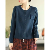 Zingj 2024 New Retro Literary Knit Cardigan Women's Round Collar Long Sleeve Coat Fashion Casual Outside Jacket-Outfit
