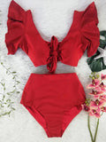 High Waist Bikinis 2023 New Print Swimwear Women Swimsuit Shoulder Ruffle Bathing Suits Beach Wear Push Up Biquini