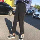 Pants Women Spring Ankle-length Button-fly Straight Black Office Ladies Elegant Fashion Drape All-match Female Chic