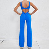 Hollow Backless Scrunch Gym Flare Jumpsuit Sport Casual Women One Piece Outfits Yoga Dance Jump Suit Black Fitness