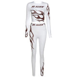 pieces set tracksuit long sleeve crop top letters print elastic high waist leggings sportswear slim outfit 2020 women