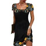 Summer Fluted Collar Printed Short-sleeved Dress