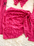 American Holiday Beach Suits Flare Sleeve V Neck Crop Top+One Piece Slim Skirt Fashion Folds Bandage Two Pieces