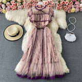 Summer New Floral Print France Long Dress Women New Sashes High Waist Ball Gown Dresses Lady Round Neck Bow Date