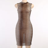 Women Summer Sleeveless See Through Bodycon Striped Mini Dress Sundress 2021 Female Clothing Streetwear Wholesale
