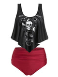 Women Skull Graphic Padded High Waist Tankini Swimwear Casual Swimsuit Ladies Two Pieces Bathing Suits Beach
