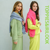 Casual Oversized Two Piece set woman Suit Female Tracksuit Pant O-neck Sweatshirts White