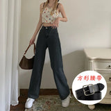 Zingj Waist Wide Leg Jeans Women Autumn Outfit 2024 New Versatile Show Thin Port Taste Straight Tube Hanging Feeling Drag Floor Pants Women-Outfit