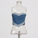 Sexy Babes Denim Top 2025 Summer New Retro Water Wash Love Splicing Body Repair Bra Vest