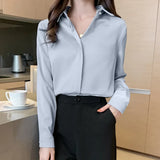 New True Silk Korean Version Of The Versatile Commuter Basic Shirt Women's Long Sleeve Pure Color Chiffon