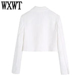 Women Elegant Solid Sets Fashion Double Breasted Cropped Blazer Suits With High Waist Textured Shorts