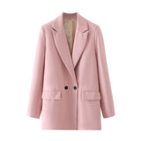 Women Chic Office Lady Double Breasted Blazer Vintage Coat Fashion Notched Collar Long Sleeve Ladies Outerwear Stylish