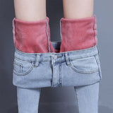 Jeans For Women Skinny High Waist Elastic Casual Streetwear Denim Trousers Fleece Slim Warm Jean Pencil Pants With