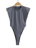 tops women 2024 Summer one-pieces bodycon bodysuit padded shoulder bodysuit black sleeveless body suits for women