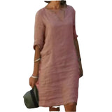 Cotton Linen Small V-neck Stitching Retro Basic Model Solid Color Three-quarter Sleeve