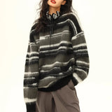 Zingj Stripes Loose Casual Sweater Men And Women Autumn Winter New Languid Lazy Atmosphere Feeling Lovers Knit Sweater