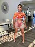 Printed Women 2 Piece Set Short Sleeve Lapel Sweatshirts Cycling Shorts Matching Set 2022 Summer Fitness Workout