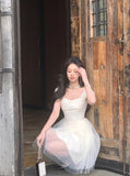 Sweet Lace Formal Prom Dresses Women 2023 Summer Wedding Party Bridesmaid Clothes Korean Style Evening Midi Dress