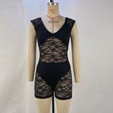Zingj Women's Spring / Summer 2024 New Suit Fashion Sexy Tight Perspective Embroidery Short Jumpsuit