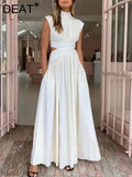 fashion solid color women's dress new half high collar hollow waist sleeveless mid-calf dresses femalke summer 2023