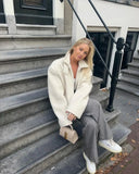 White Lapel Fleece Jacket- Outfit