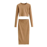 Women Sexy Skirt Set Casual Long Sleeve Top & Slim Midi Skirt Two Piece Set Streetwear Autumn Female