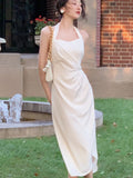 Women Satin Sexy Elegant Halter Dress Party Female Summer Backless Clothing
