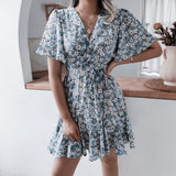 Dresses Women V Neck Floral Printed Boho Beach Dress Vestidos de verano mujer 2022 Mini Dress Wrap Sundress Robe