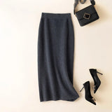 Winter Cashmere Knitted long skirts for women y2k fashion Mid-Length High Waist A-line Skirts Female Wool Bottoms