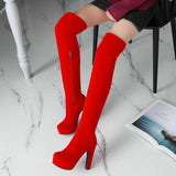 Women Winter Plush Boots Flock Square High Heel Over The Knee Boots Platform Zipper Boots Autumn Winter Fashion Ladies