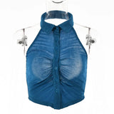New High Quality Crop Tops Women Basic Clothing 2021 Summer Turn-down Collar Female Casual Backless Vintage Cropped