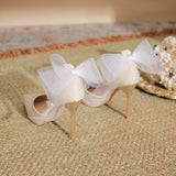 Zingj Silk And Satin Premium Sense Waterproof Platform With High Heels With A Pointed Bow