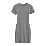 Zingj Trendy Women's Dress With Round Neck And Short Sleeves Is A New Slim And Pure Color Waist-Hip Skirt In